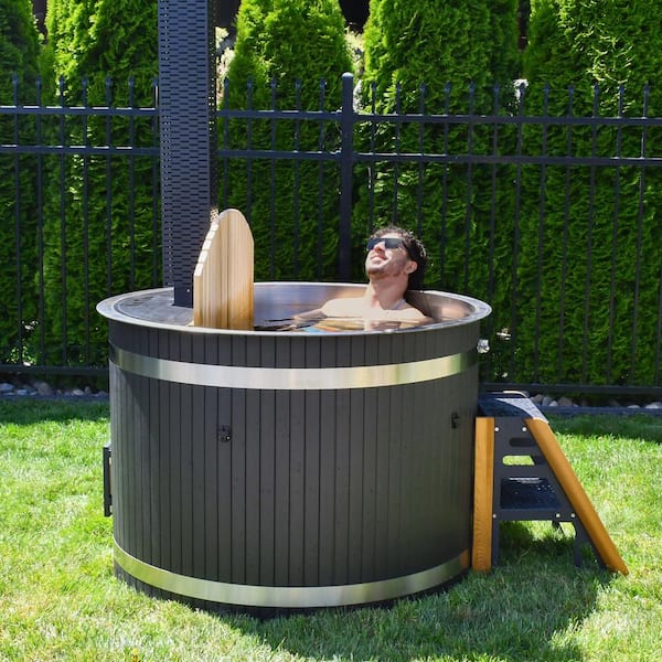 ALEKO 4-Person Stainless Steel 0-Jet Hot Tub and Cold Plunge Tub