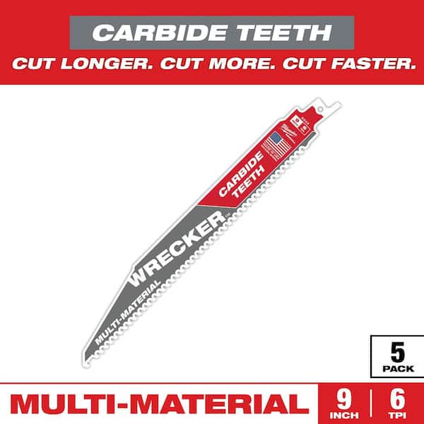 9 in. 6 TPI WRECKER Carbide Teeth Multi-Material Cutting SAWZALL Reciprocating Saw Blades (5-Pack)