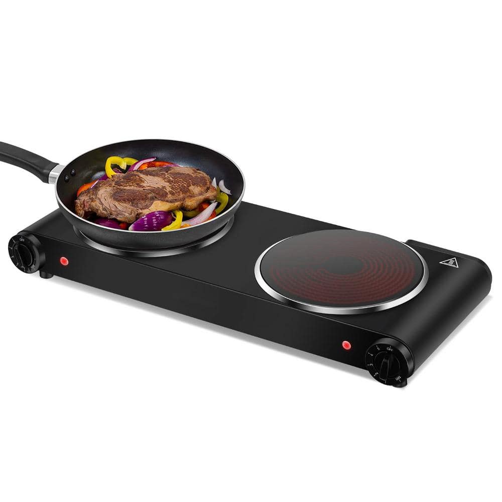 Anqtovp Portable Ceramic Glass 2-Burner 7 in. Black Electric