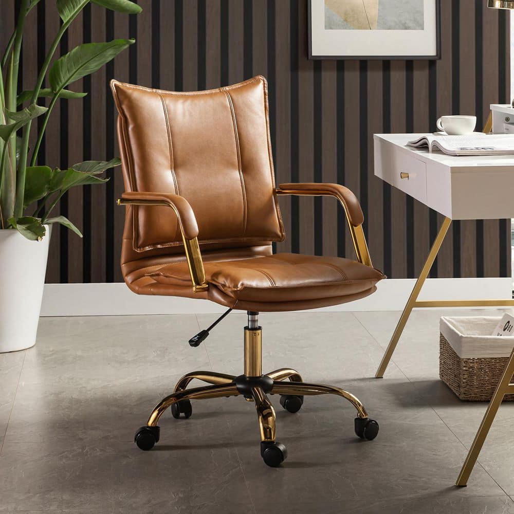 ヨルムン JAYDEN CREATION Lundgren Camel Faux Leather Task Chair with Padded