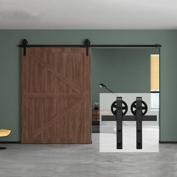 10 ft./120 in. Black Sliding Barn Door Track and Hardware Kit with Bigwheel J Shape Hanger for Single Door 10 ft./120 in. Black Sliding Barn Door Track and Hardware Kit with Bigwheel J Shape Hanger for Single Door