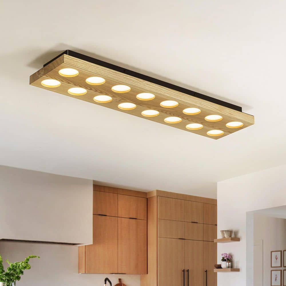Nexa 31.5 in. 16-Light Farmhouse Natural Wood Linear Integrated LED Flush Mount price history on PriceWatchPro