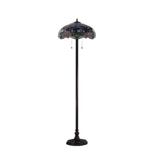 Tiffany-Style 61 in. Bronze Indoor Floor Lamp with Azul Dragonfly Shade