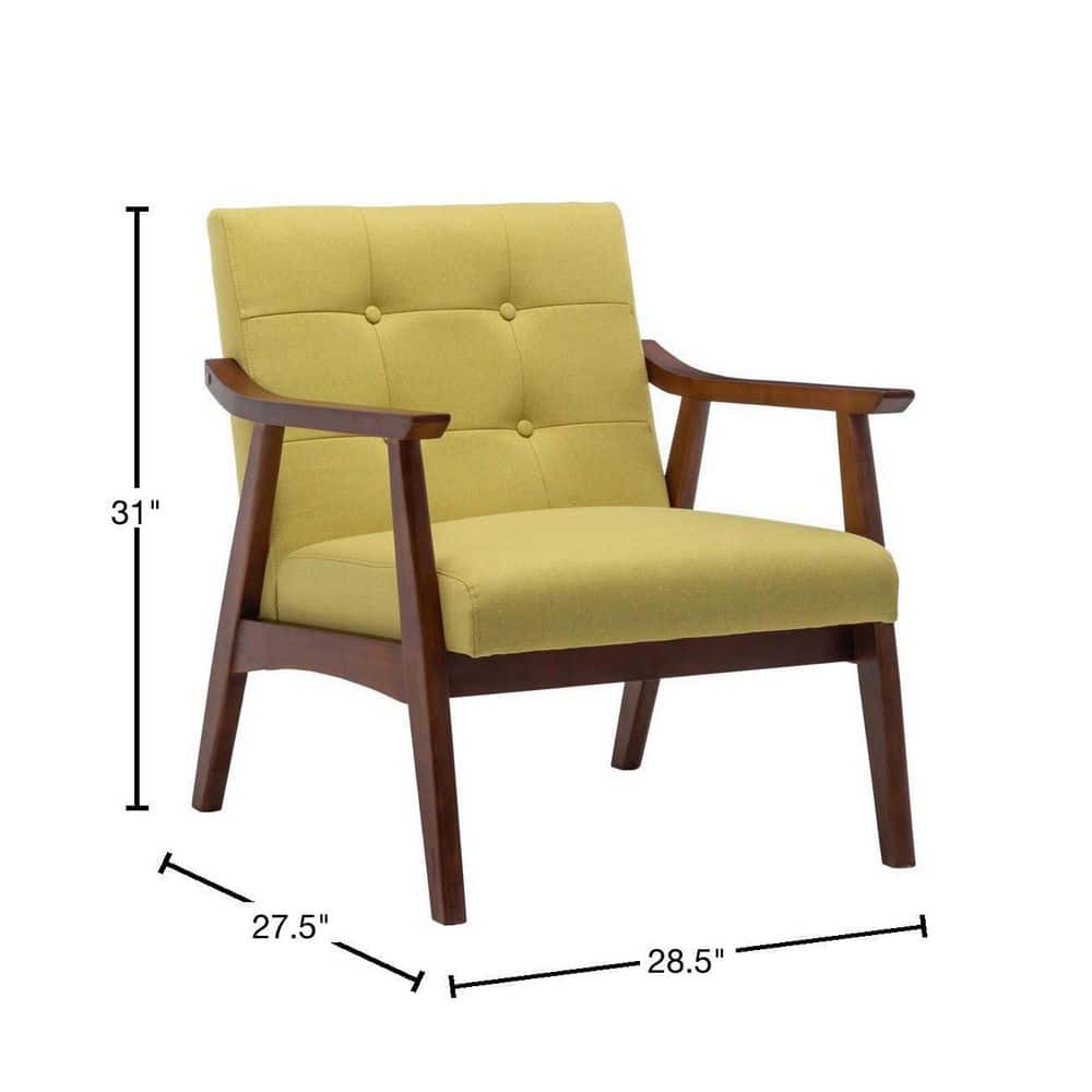 Bumblebee Yellow Faux Leather Accent Chair with Espresso Wood Frame
