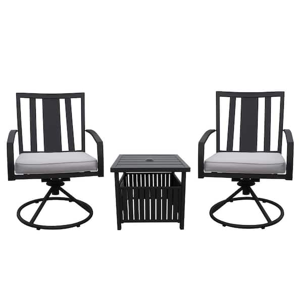 ANGELES HOME 3-Piece Metal Side Table Outdoor Bistro Set Swivel Chairs Strong and Durable