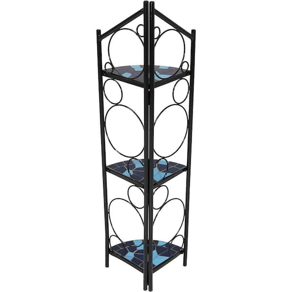 Sunnydaze Decor 44 In Mosaic Tiled Blue Steel Corner Plant Stand Shelf Kf 3fmts Bl The Home Depot