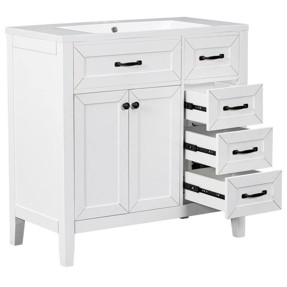White 36 Inch Freestanding Bathroom Vanity with Ceramic Sink
