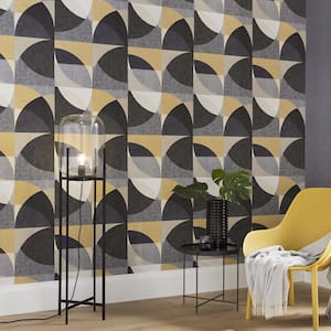 ELLE Decoration Collection Black/Grey/Gold Circle Graphic Vinyl on Non-Woven Non-Pasted Wallpaper Roll (Covers 57 sq.ft)