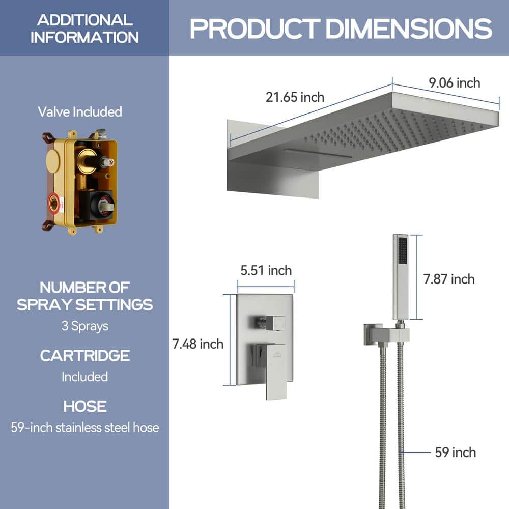 Brushed Nickel Dual-Function Rainfall Shower System with Handheld