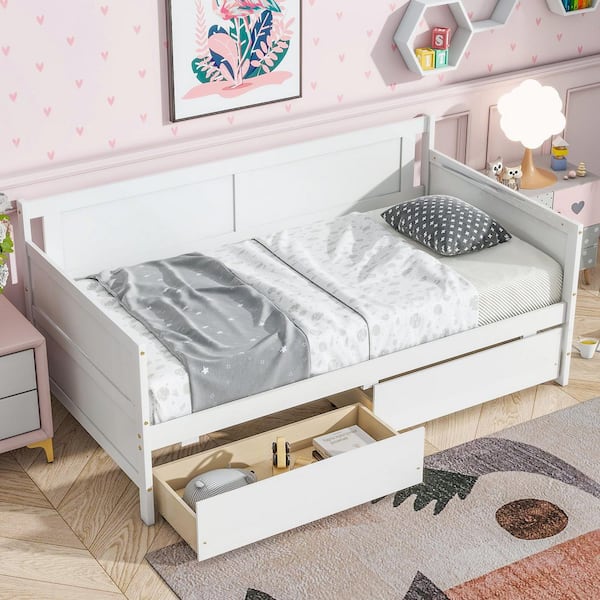 Harper & Bright Designs White Twin Size Wood Daybed with 2 Drawers