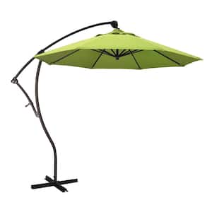9 ft. Bronze Aluminum Cantilever Patio Umbrella with Crank Open 360 Rotation in Parrot Sunbrella