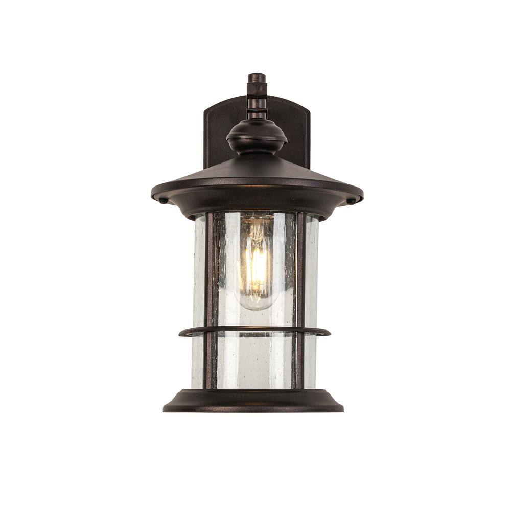 1-Light Dark brown clear seedy glas not Motion Outdoor HardWired Wall Lante