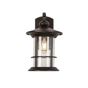 1-Light Dark brown clear seedy glas not Motion Outdoor HardWired Wall Lantern Sconce