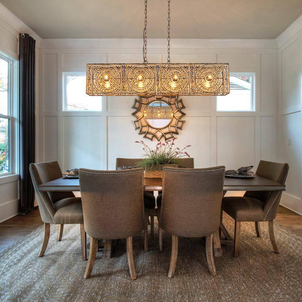 Vintage Bronze 42" Rectangle Crystal Chandelier with Metal Frame