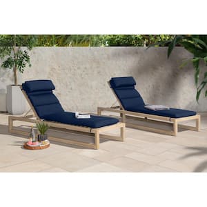 Benson Wood Outdoor Chaise Lounges with Navy Cushions (Set of 2)