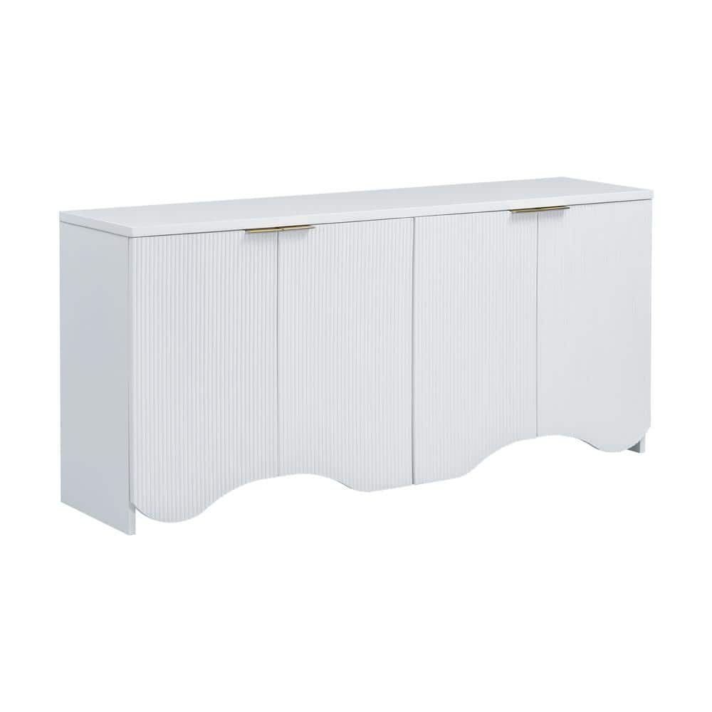 63.2 in. W x 15.7 in. D x 29.5 in. H White Linen Cabinet with Vertical Stri