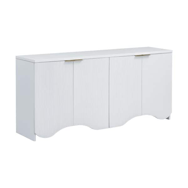 Unbranded 63.2 in. W x 15.7 in. D x 29.5 in. H White Linen Cabinet with Vertical Stripes, Wavy Design and 4 Doors