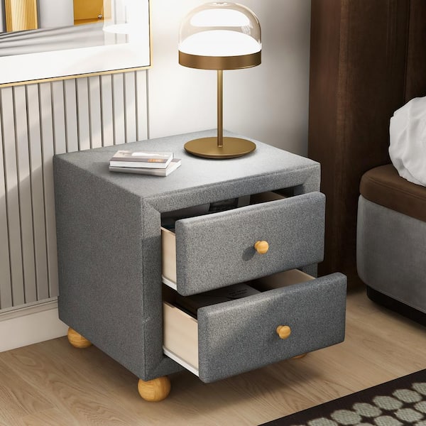 Qualler Dark Gray 2-Drawer Upholstered Storage Nightstand(20.5 in. H x 20.9 in. W x 18.1 in. D)