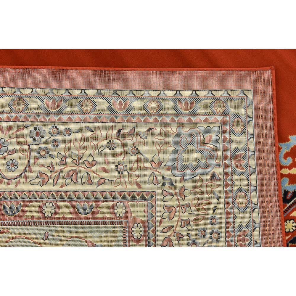 Handmade Rectangular Terracotta Medallion Stain-Resistant Rug, 10x13 ft