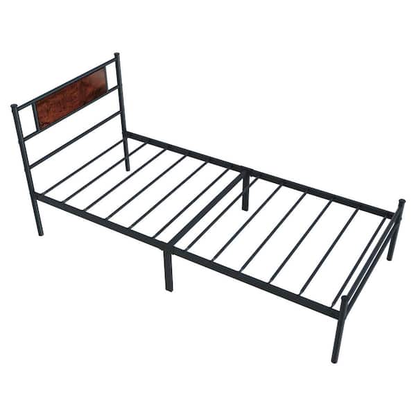 Huluwat 77.2 in. L x 35.91 in. W Brown Particleboard and Metal Simple Plank Bed