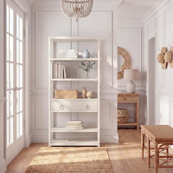 Johni 70 in. Tall Antique/White Metal/Wood 1 Drawer 5 Shelf Bookcase