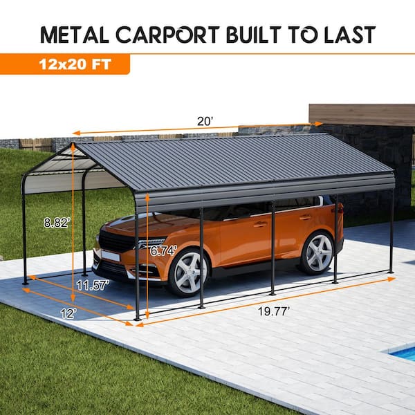 12 x 20 ft. Metal Carport, Outdoor Car Shelter All Weather, Heavy Duty Outdoor Galvanized Car Shelter