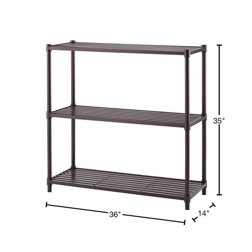 Adjustable Black 3-Tier Metal Slat Shelving Rack