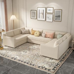 117 in. Square Arm 3-Piece Polyester U-Shaped Sectional Sofa in Beige with Removable Covers