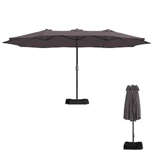 15 ft. Steel Market Outdoor Crank Umbrella in Tan with Stand in Brown