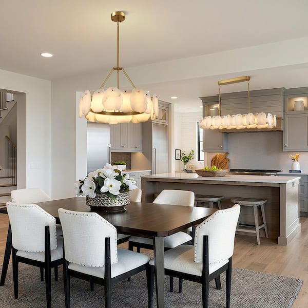 PUYRNF 24.4 in. 1-Light Dimmable Integrated LED White Alabaster