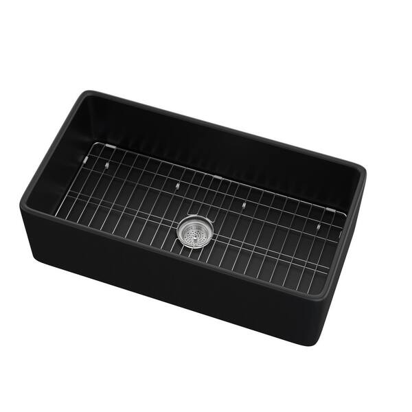 NTQ 30 in. Farmhouse Apron Kitchen Sink Deep Single Bowl Kitchen Sinks in Black Fireclay