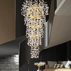 Modern Chandelier 118 in. 28-Light Crystal Gold Chandelier for Foyer, Living room, Multiple Tiers Chandelier