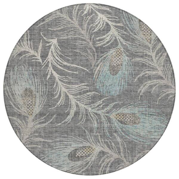 Chantille Machine Washable Indoor/Outdoor Abstract ACN3147 Gray 8 ft. x 8 ft. Round Rug