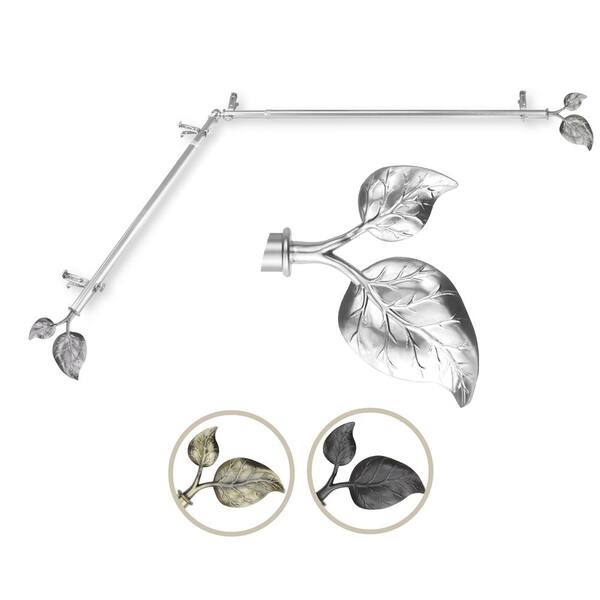 Rod Desyne 13/16" Dia Adjustable 120" to 170" Single Corner Window Curtain Rod in Satin Nickel with Ivy Finials
