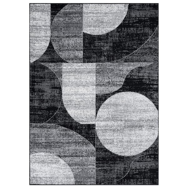 Modern Geometric Design Black 7 ft. 10 in. x 10 ft. Area Rug