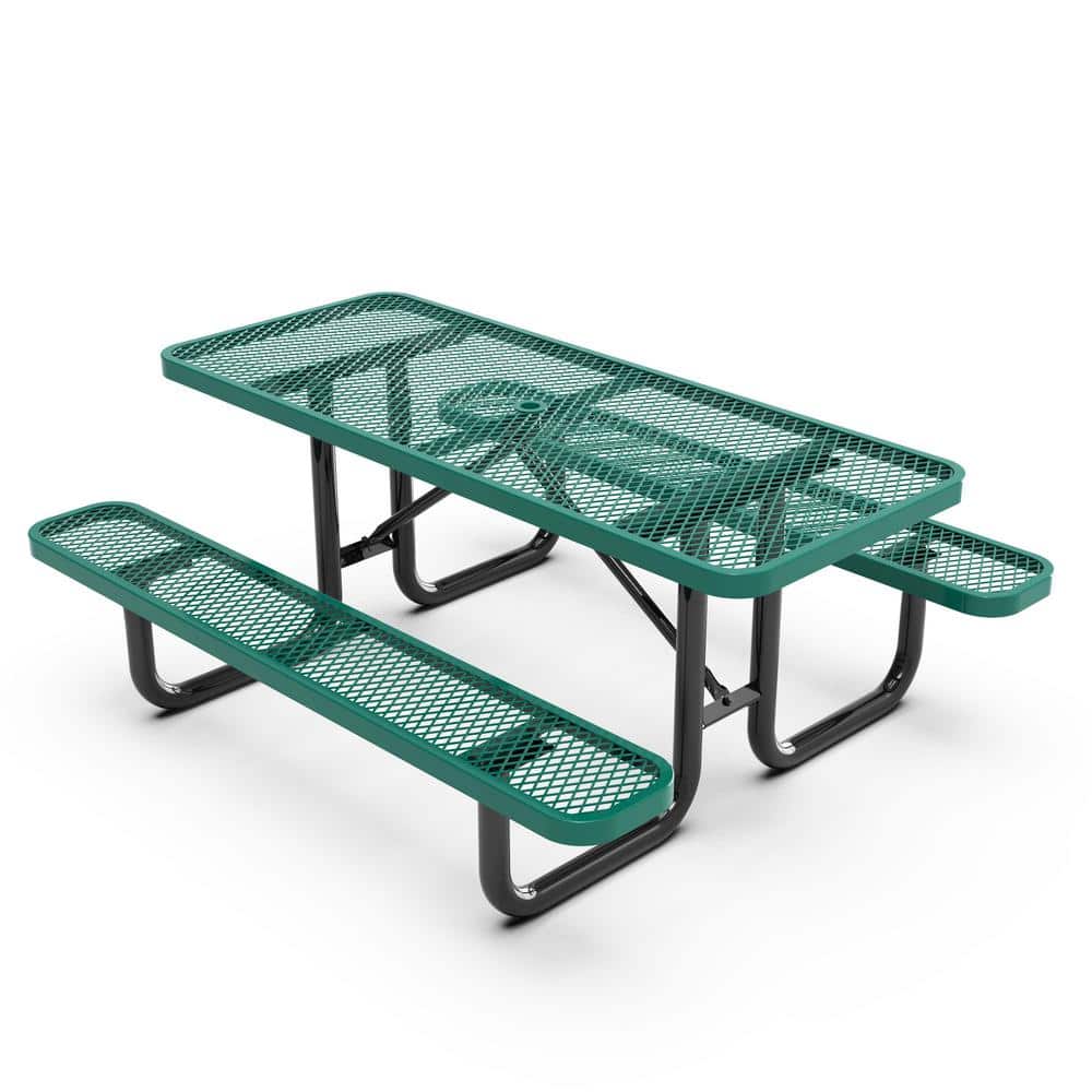 61.75 in. Green Rectangle 6-Person Coated Steel Outdoor Picnic Table