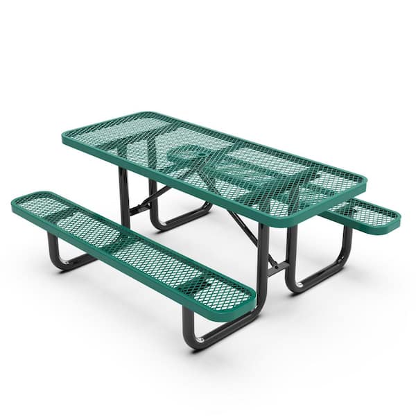 Unbranded 61.75 in. Green Rectangle 6-Person Coated Steel Outdoor Picnic Table