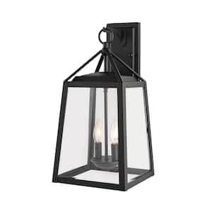 Blakeley 19.25 in. Transitional 2-Light Black Outdoor Wall Light Fixture with Clear Beveled Glass