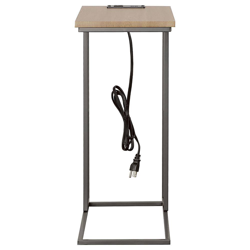 Gunmetal Grey and Natural Wood Industrial Snack Table with Power Ports
