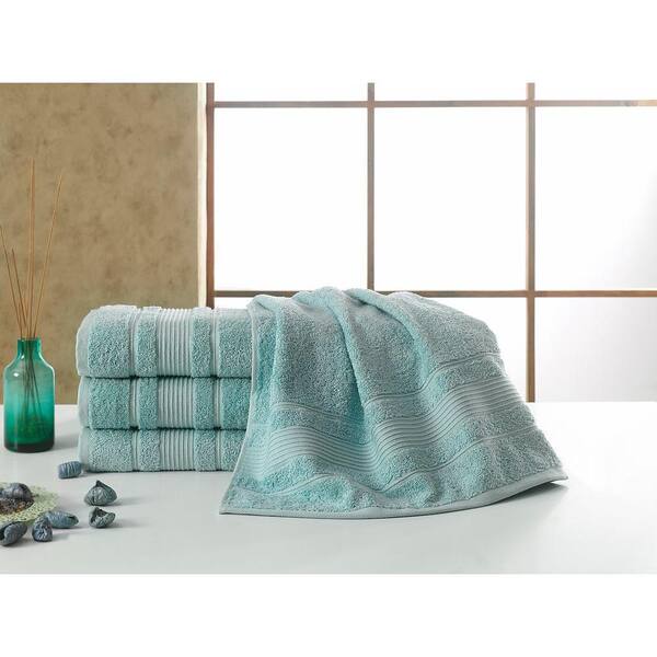 Ottomanson Solomon Collection 27 in. W x 52 in. H 100% Turkish Cotton Bordered Design Luxury Bath Towel in Mint (Set of 4)