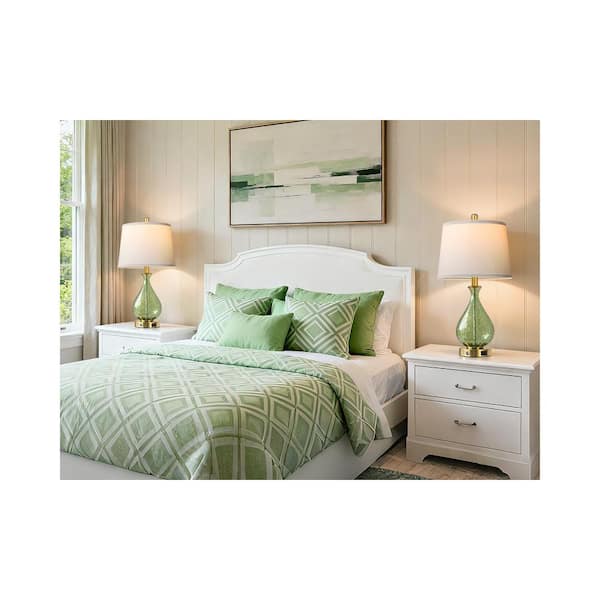 22.5 in. Modern Green Glass Table Lamps Set of 2 with USB A+C, 3 Way Dimmable Touch Lamps, Gold base