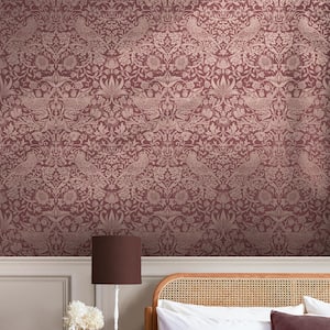Strawberry Thief Fibrous Burgundy Red Wallpaper Sample