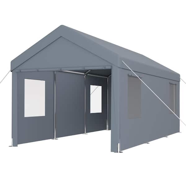 10 ft. x 20 ft. Heavy Duty Portable Car Garage with 2 Roll-up Doors and 4-Ventilated Windows in Gray
