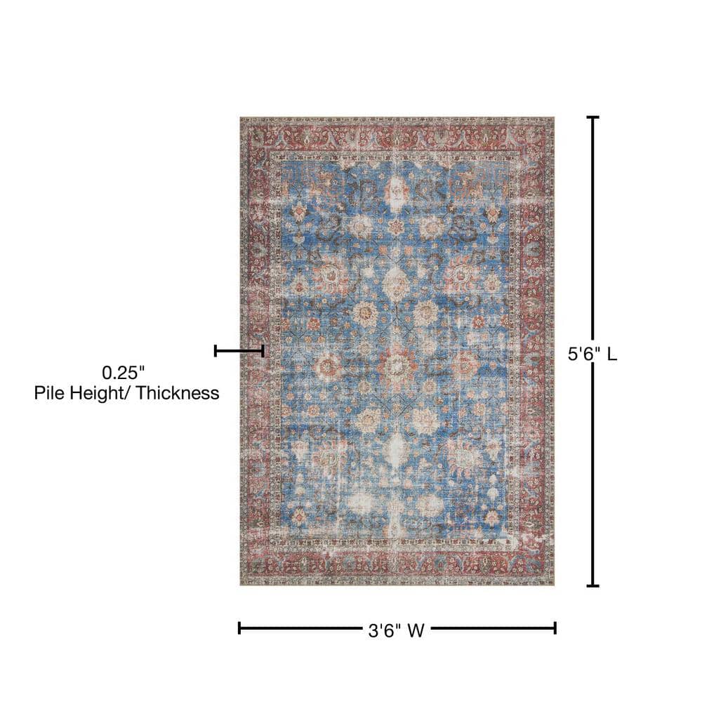 Loren Blue and Brick Polyester Oriental Rug 3'-6" x 5'-6"