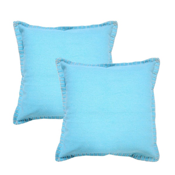 Vienna Embroidered Edge Solid Throw Pillow, Bright Blue, 20 in. x 20 in., Set of 2