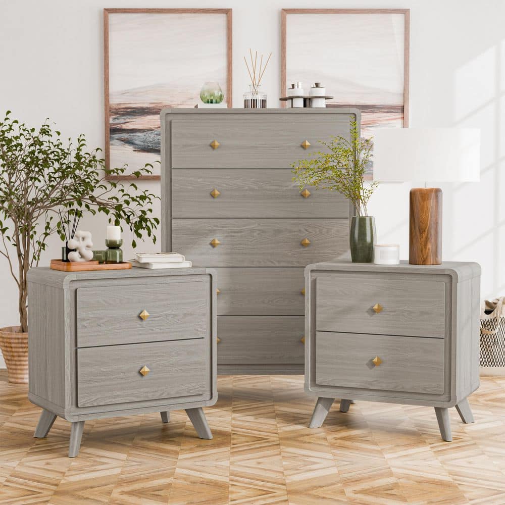 Furniture of America Sander 3-Piece Contemporary Gray 2-Drawer Set of 2 ...
