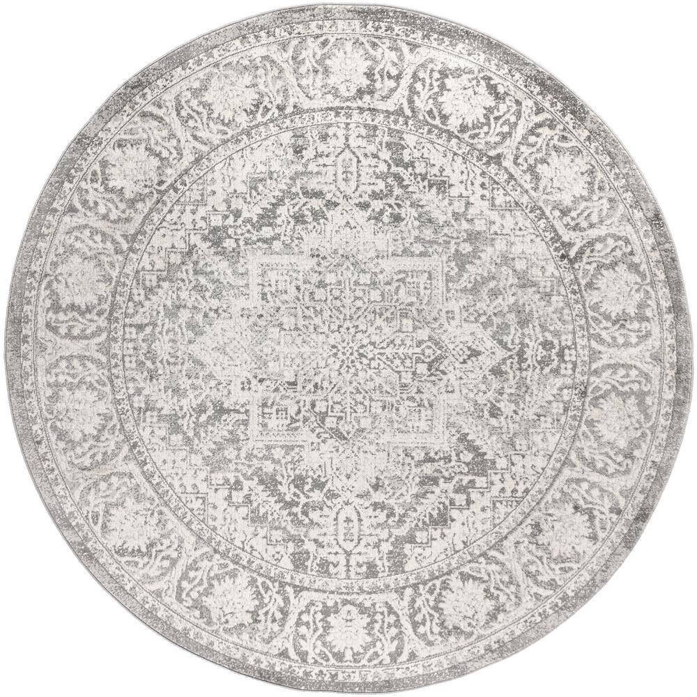 Versatile Gray Synthetic 5' Round Reversible Area Rug