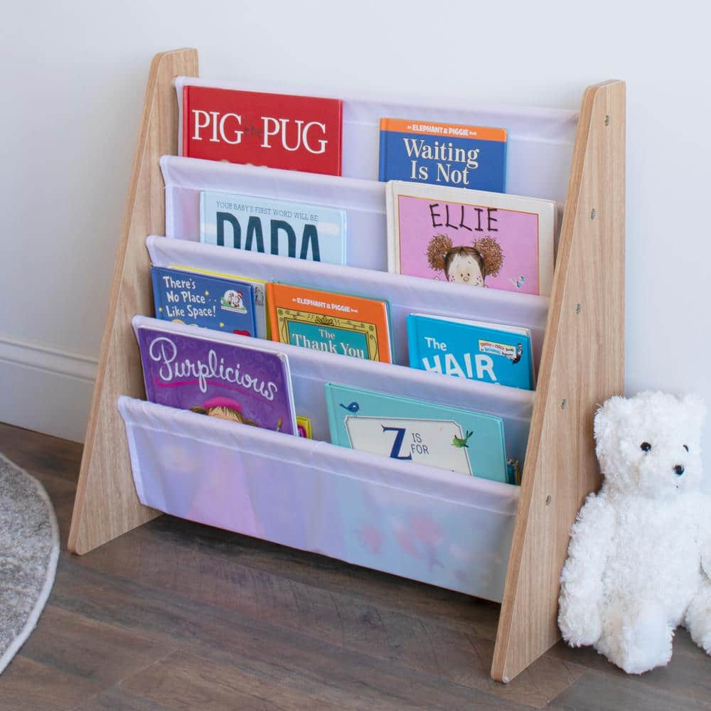 Adjustable White Fabric and Wood Kids Book Rack