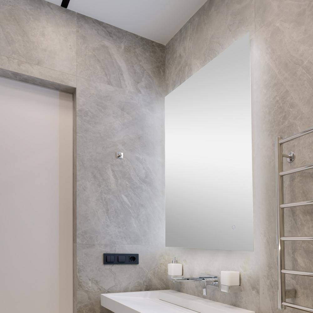 Nora 44" x 32" Sleek Frameless Anti-Fog LED Bathroom Vanity Mirror with Tri-Color Light