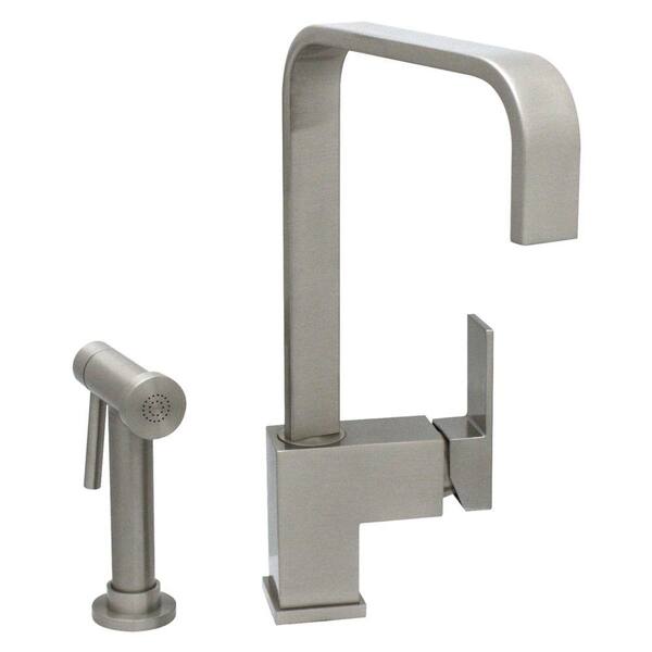 Whitehaus Collection Jem Collection Single-Handle Standard Kitchen Faucet with Side Sprayer in Brushed Nickel